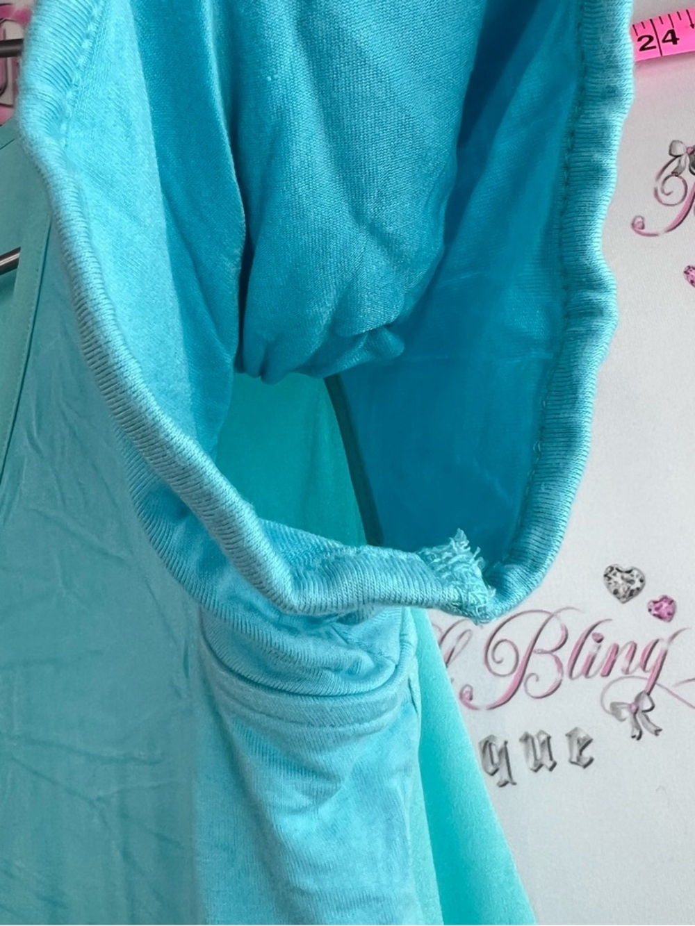 Karl Lagerfeld T-shirt open cut outs arm Turquoise Cold-Shoulder V-Neck Blouse - Picture 6 of 11